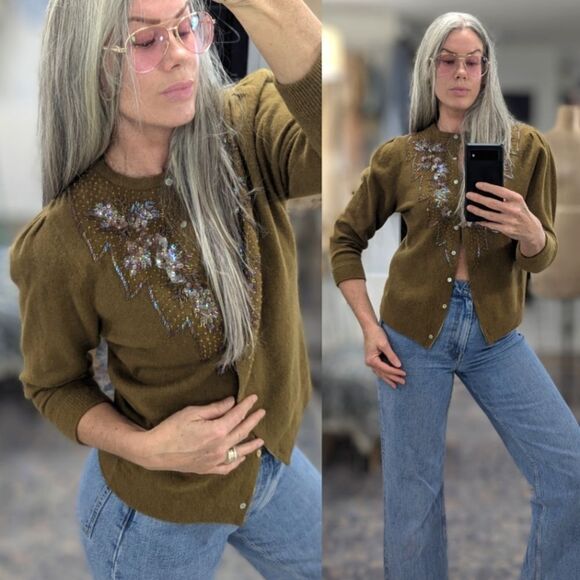 Vintage Beaded Angora Sweater - Picture 1 of 11